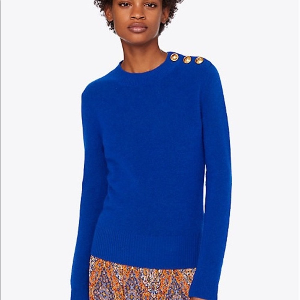 Tory Burch Will Rose Sweater in Majestic Blue NWT Size SMALL
